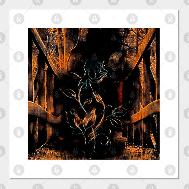 Abstract Art Rose On Bridge Forest Wood Dark Romantic Gift For