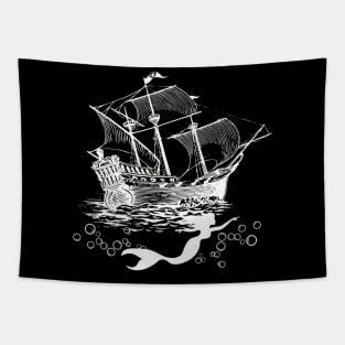 Mermaid and Galleon Ship Tapestry