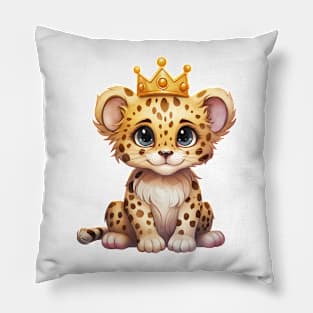 Watercolor Cheetah Wearing a Crown Pillow