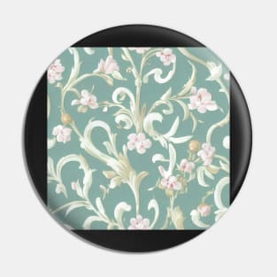 Ivory Cream and Aqua Light Teal Pink Flowers Pin