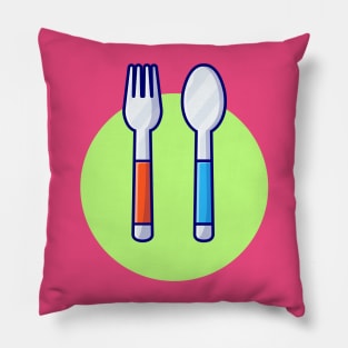 Fork And Spoon Cartoon Vector Icon Illustration Pillow