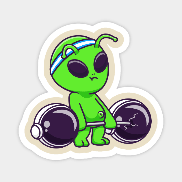 Cute Alien Lifting Astronaut Helmet Barbell Cartoon Magnet by Catalyst Labs