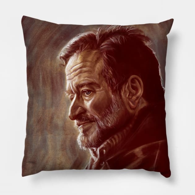 Robin Williams Pillow by Artofokan