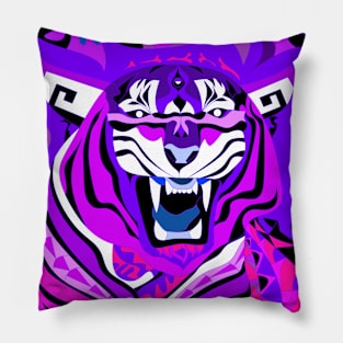 bengal tiger in ecopop art in zentangle Pillow