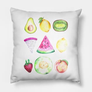 Watercolor Fruits Pattern - White Pillow