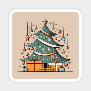 Modern Christmas Tree Minimalistic Drawing Magnet