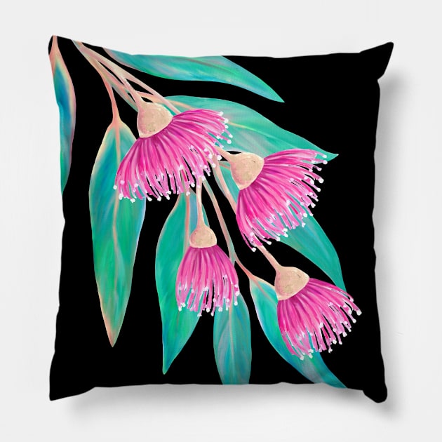 Eucalyptus with Pink Flowers Pillow by Kraina