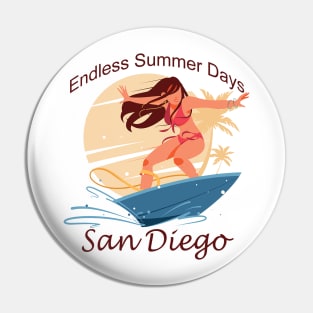 San Diego California surfing girl Ocean Beach Pin