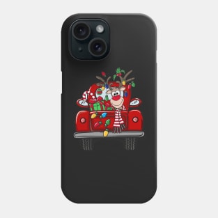 Santa and Rudolph Lighted Red Truck Christmas Yard Art 2 Phone Case