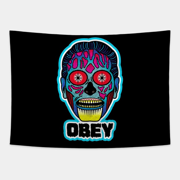 Obey Alien Tapestry by OrneryDevilDesign