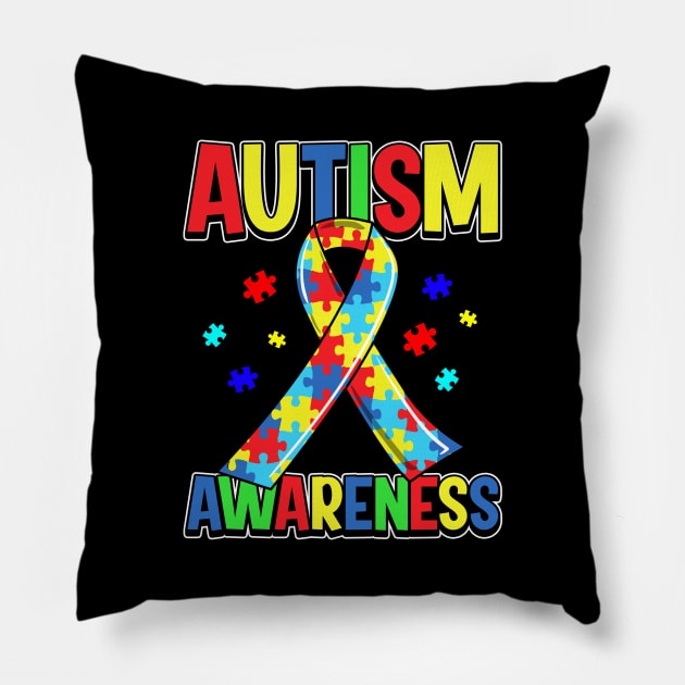 Autism Awareness Day 2020 Colorful Puzzle Ribbon Pillow by theperfectpresents