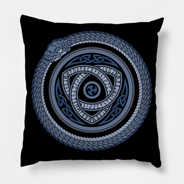 Ouroboros Viking Jormungandr Norse Pagan Mythology Serpent Pillow by Blue Pagan