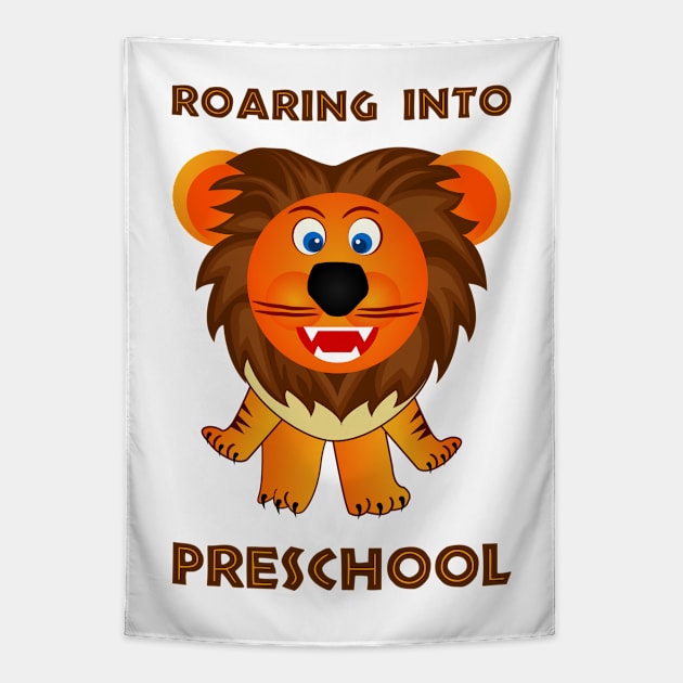 Roaring Into Preschool (Cartoon Lion) Tapestry by TimespunThreads