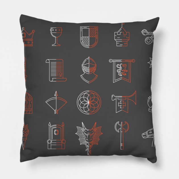 Dark Ages Knight Theme Symbols Icons Pillow by BurchCreativeDesign