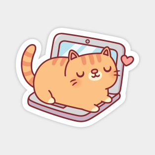 Cute Chubby Tabby Cat Resting On Laptop Magnet