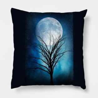 Moon And Tree Illustration Pillow