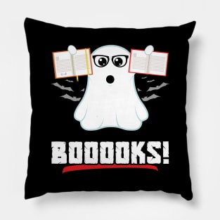 Booooks Boo Ghost Reading Book Library Funny Halloween Pillow