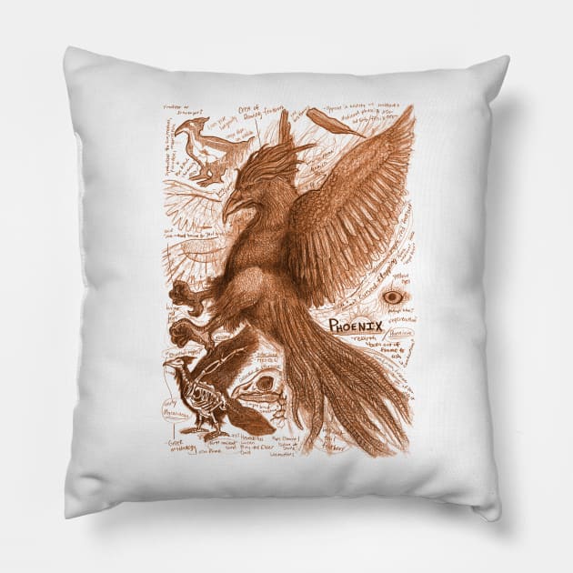 Egertron Puck's Orange Phoenix Anatomy Illustration Pillow by Ballyraven