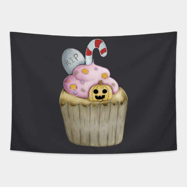 Halloween cute cupcake Tapestry by Jenjane