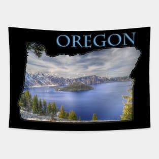 Oregon State Outline (Crater Lake & Wizard Island) Tapestry