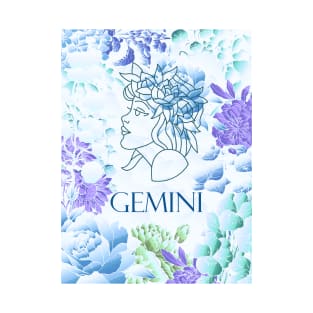 Gemini Zodiac Aqua Blue Fantasy Design Horoscope Design T-Shirt