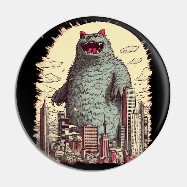 Catzilla Cat Kitty Japan Pin by PlayfulPrints