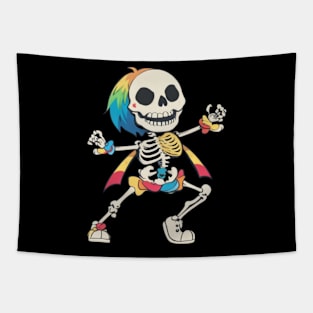 Rainbow dancing skeleton Tapestry