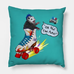 Rebellious Opossum With A Mohawk Running From Cops In A Skate - Oh No, The Po-Po! Pillow