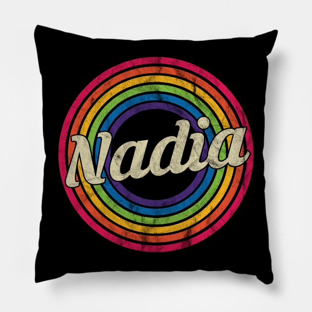 Nadia - Retro Rainbow Faded-Style Pillow by MaydenArt