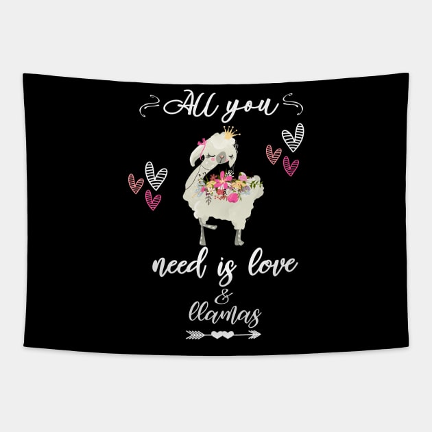 Llama Lovers Valentine Funny Cute-All You Need Is Love Tapestry by Kimmicsts