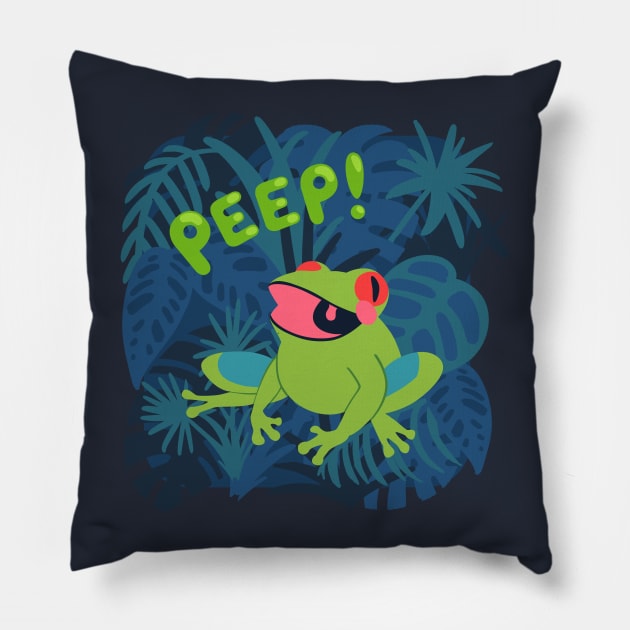 Tree Frog Peep! Pillow by Abbilaura