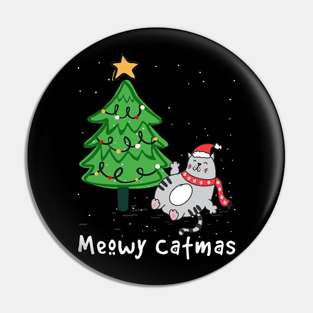 Meowy Catmas Cat Christmas Tree Xmas Girls Boys Funny Santa Pin by dounjdesigner