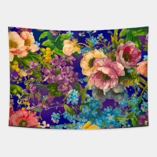 Vintage floral garden, shabby chic, vintage botanical, flowers illustration, blue vintage floral pattern Tapestry