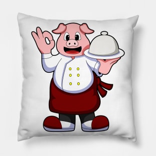 Pig as Cook with Cooking apron & Serving plate Pillow