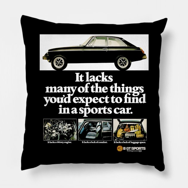 MGB GT - advert Pillow by Throwback Motors