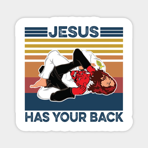 Brazilian Jiu Jitsu Tees Christian Tees Jesus Has Your Back Vintage Magnet by cobiepacior