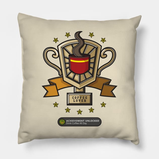 Achievement Unlocked: Drink Coffee All Day Pillow by Superon