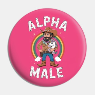 Alpha Male Funny Unicorn Rainbow Gift Fathers Day Gay Man LGBT Pride Cowboy Pin