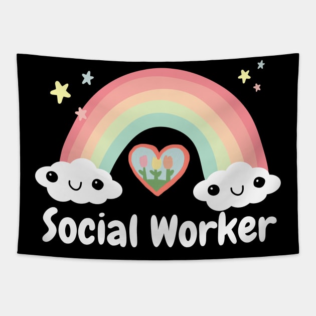 Cute Social Worker Heart Rainbow Squad Social Worker Month Tapestry by SKTaohooShop