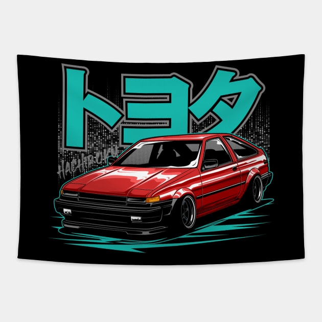 Red AE86 Trueno Tapestry by idrdesign