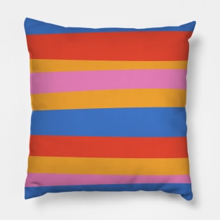 Groovy Wavy Stripe Pattern in Bright Pink, Red, Mustard, and Blue Pillow