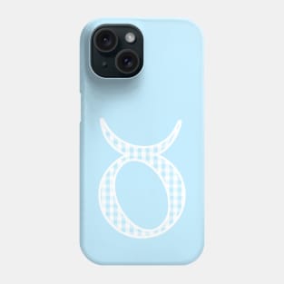 Taurus Zodiac Horoscope Symbol in Pastel Blue and White Gingham Pattern Phone Case