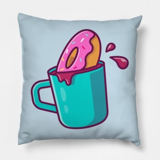 Hot Coffee With Donut Vector Icon Illustration Pillow