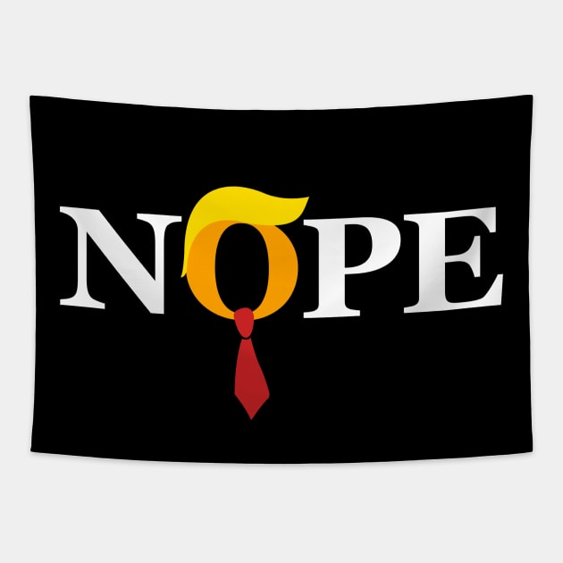 "Nope" Trump Orange Face Red Tie Wig Tapestry by TextTees