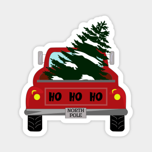 HO HO HO, a North Pole truck hauling a Christmas tree Magnet