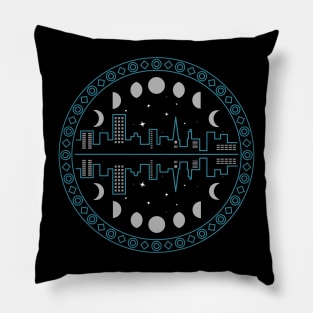 Moon Phases Stars and City Pillow