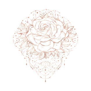 Rosegold Rose Floral Ink Design T-Shirt