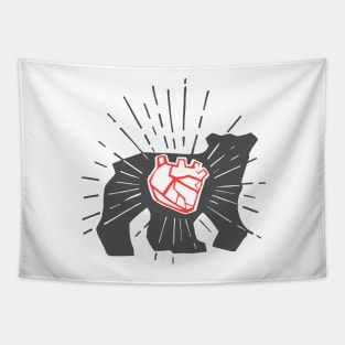 Bear silhouette and heart vector hand drawn illustration Tapestry