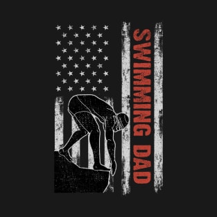 Swimming Dad American Flag Father's Day 4th Of July Gift T-Shirt