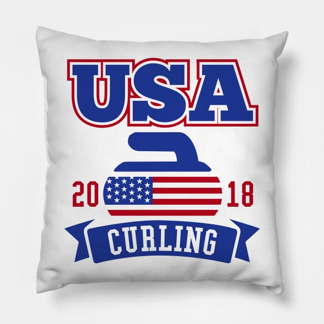 USA Curling 2018 Pillow by DetourShirts